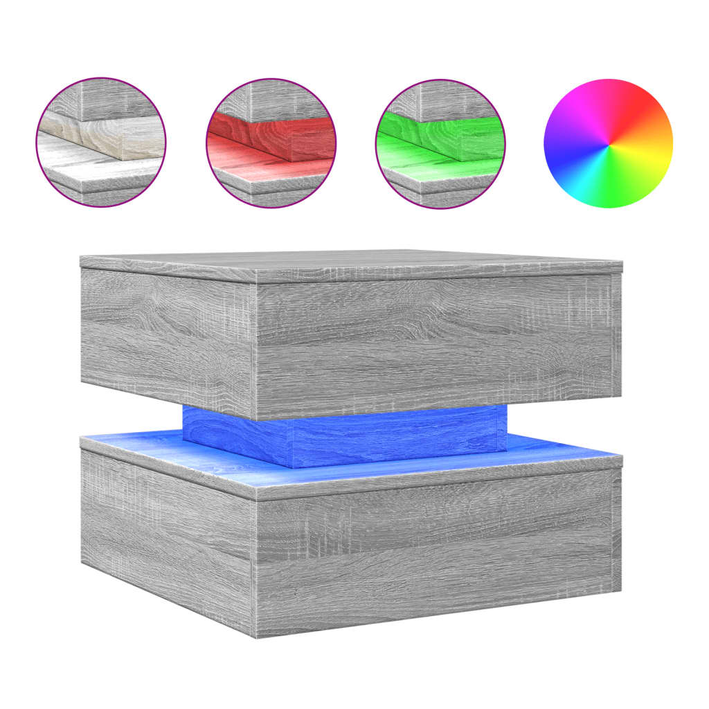 Coffee Table with LED Lights Grey Sonoma 50x50x40 cm