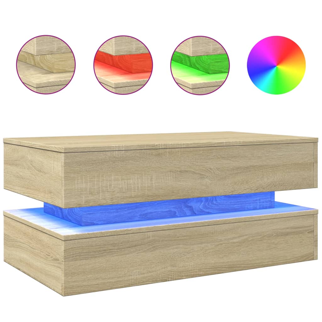 Coffee Table with LED Lights Sonoma Oak 90x50x40 cm