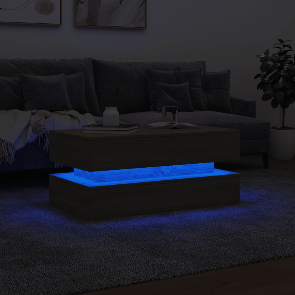 Coffee Table with LED Lights Sonoma Oak 90x50x40 cm