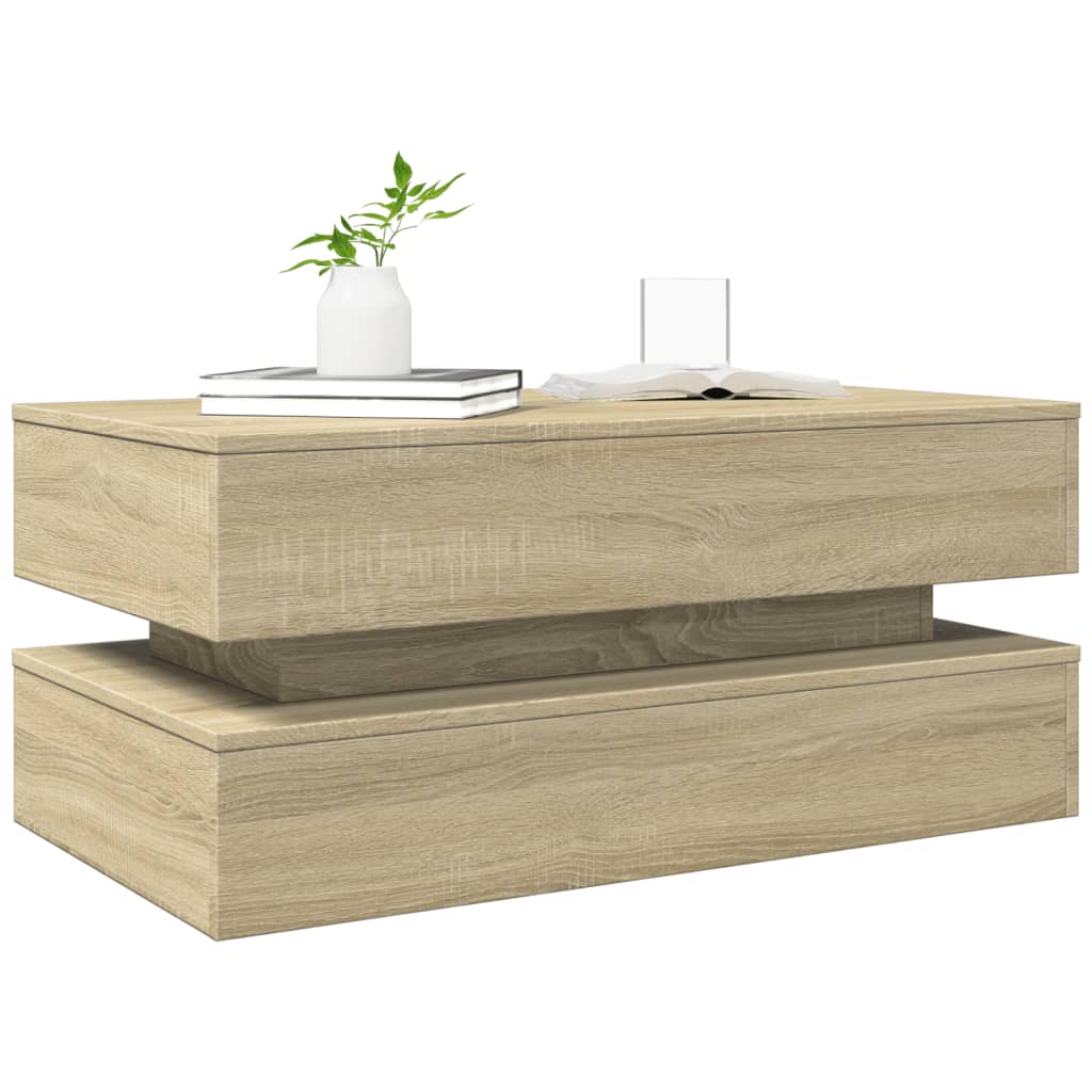 Coffee Table with LED Lights Sonoma Oak 90x50x40 cm