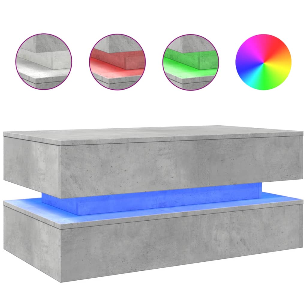Coffee Table with LED Lights Concrete Grey 90x50x40 cm