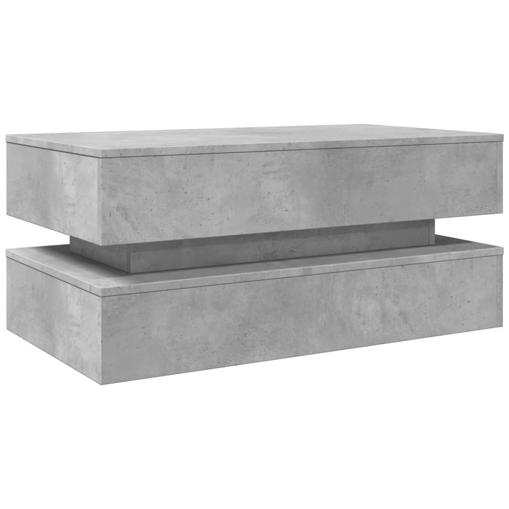 Coffee Table with LED Lights Concrete Grey 90x50x40 cm