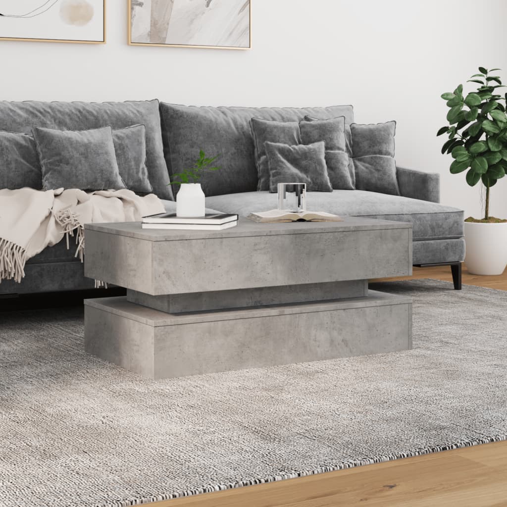 Coffee Table with LED Lights Concrete Grey 90x50x40 cm