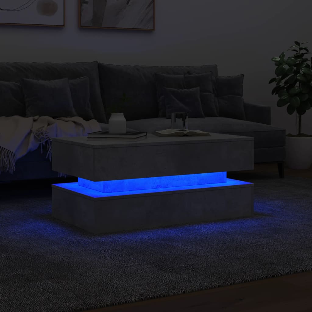 Coffee Table with LED Lights Concrete Grey 90x50x40 cm