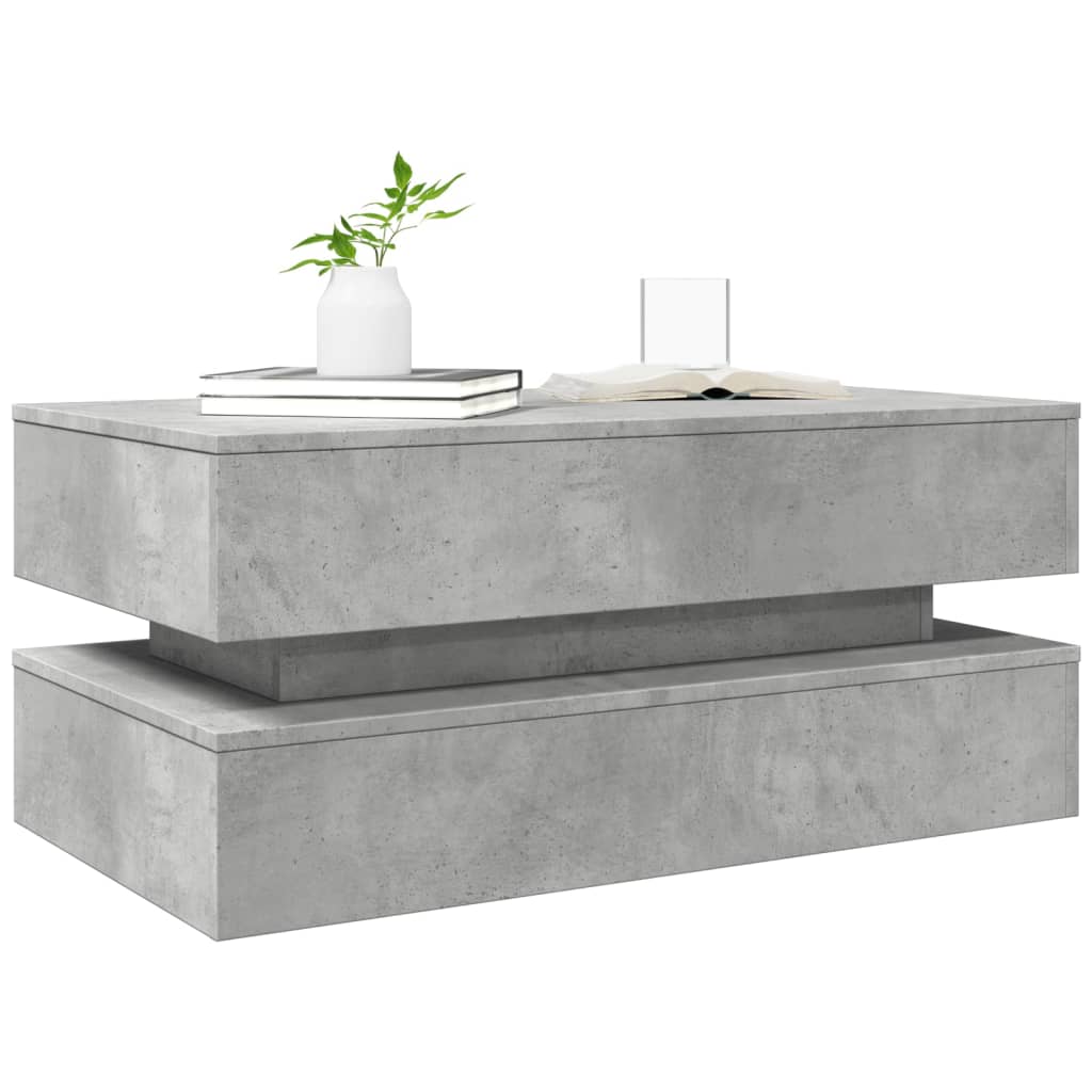 Coffee Table with LED Lights Concrete Grey 90x50x40 cm