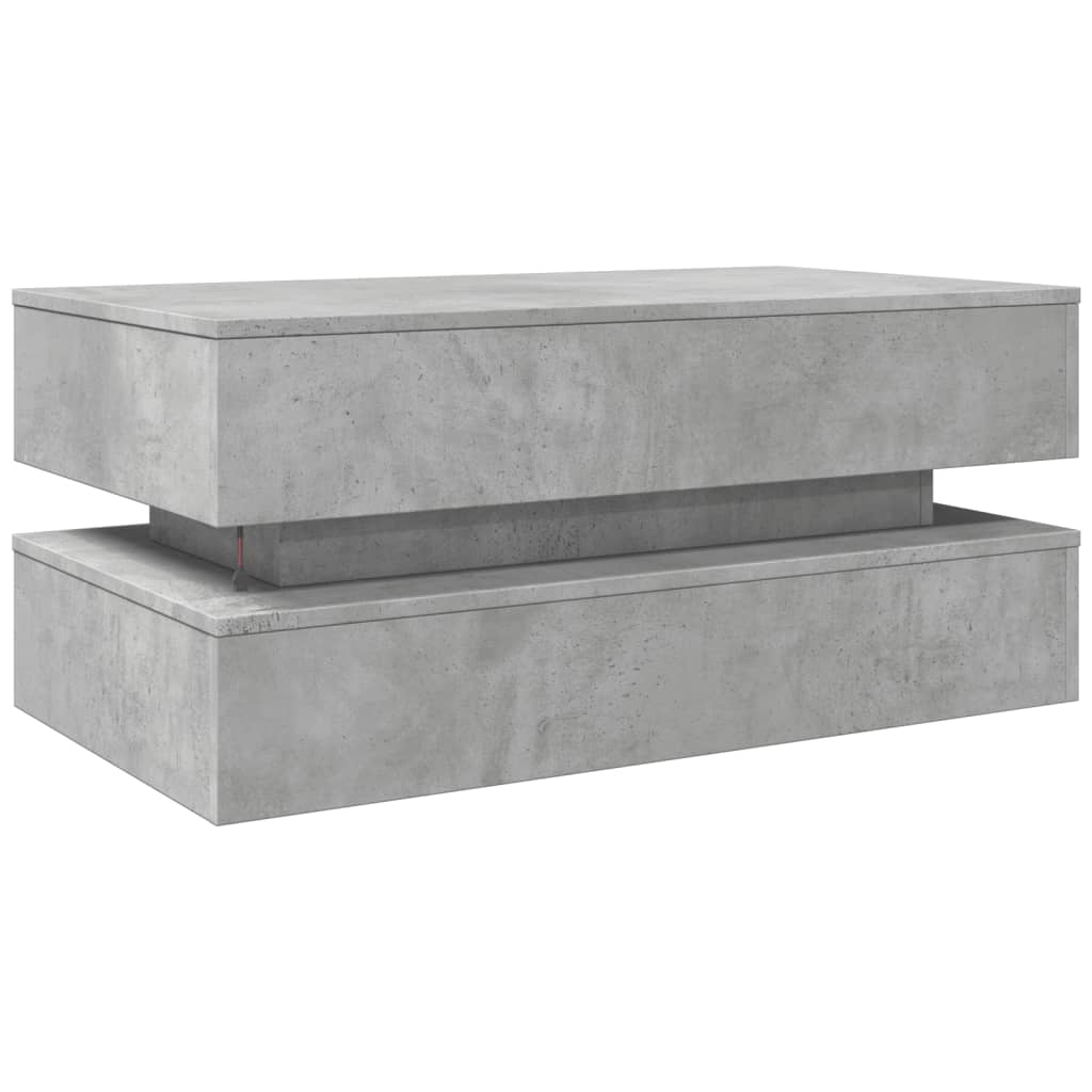 Coffee Table with LED Lights Concrete Grey 90x50x40 cm