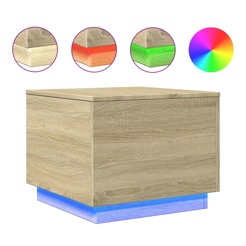Coffee Table with LED Lights Sonoma Oak 50x50x40 cm