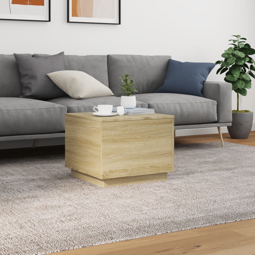 Coffee Table with LED Lights Sonoma Oak 50x50x40 cm