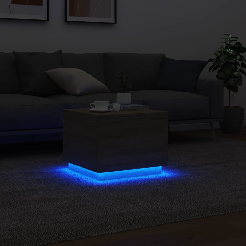 Coffee Table with LED Lights Sonoma Oak 50x50x40 cm