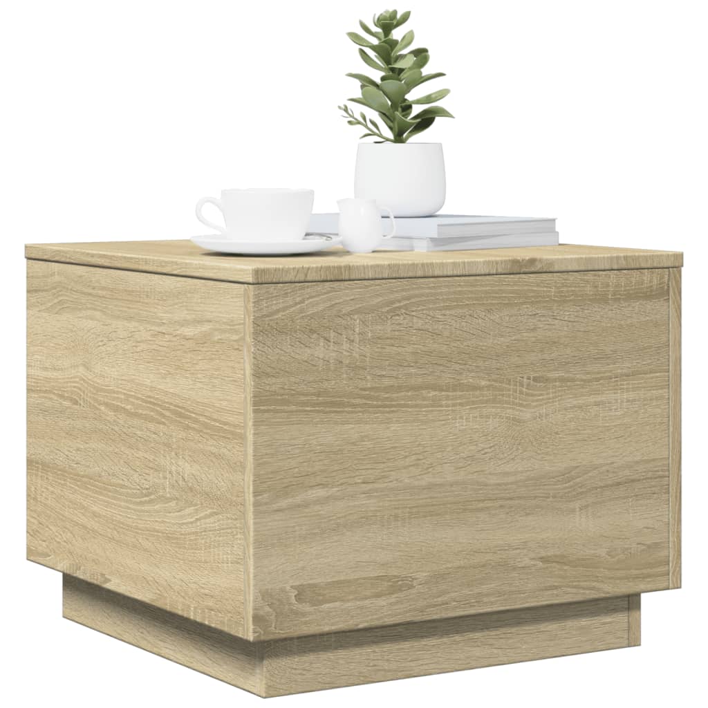 Coffee Table with LED Lights Sonoma Oak 50x50x40 cm