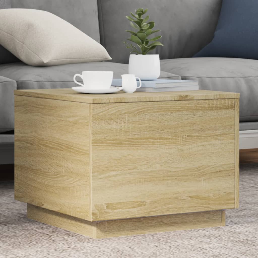 Coffee Table with LED Lights Sonoma Oak 50x50x40 cm