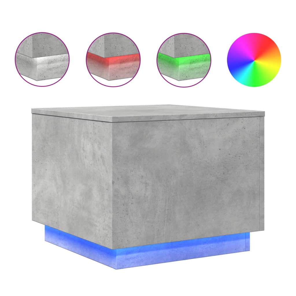 Coffee Table with LED Lights Concrete Grey 50x50x40 cm