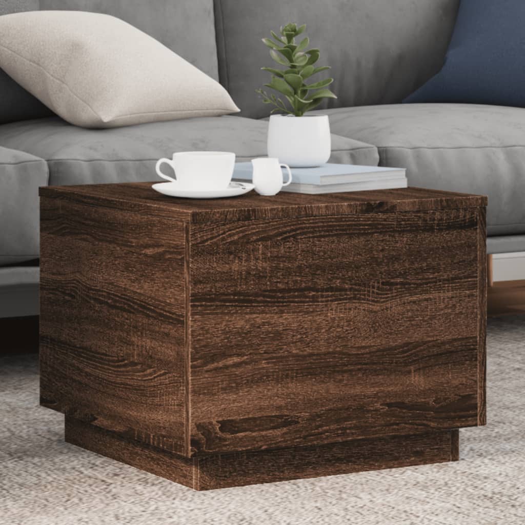 Coffee Table with LED Lights Brown Oak 50x50x40 cm