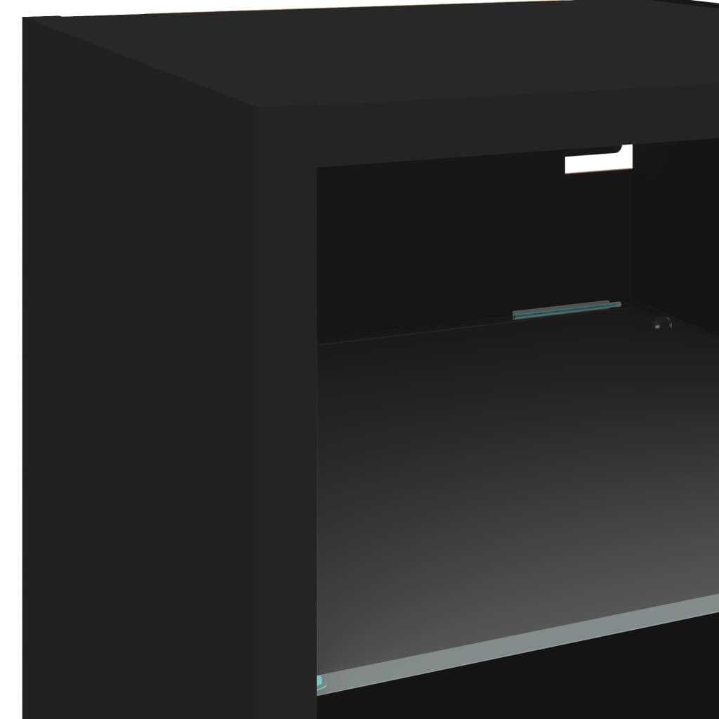 7 Piece TV Wall Units with LED Black Engineered Wood