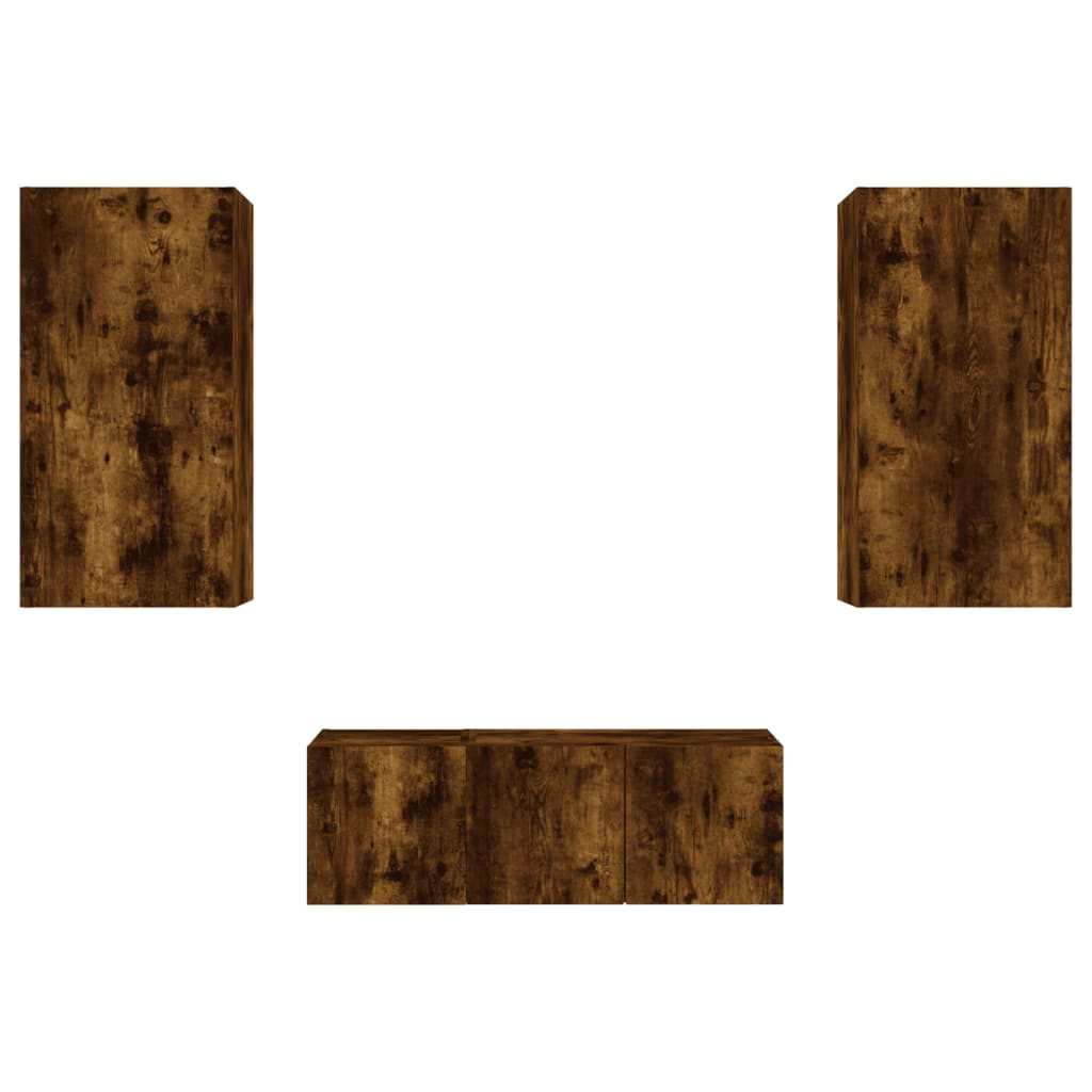 4 Piece TV Wall Units with LED Smoked Oak Engineered Wood