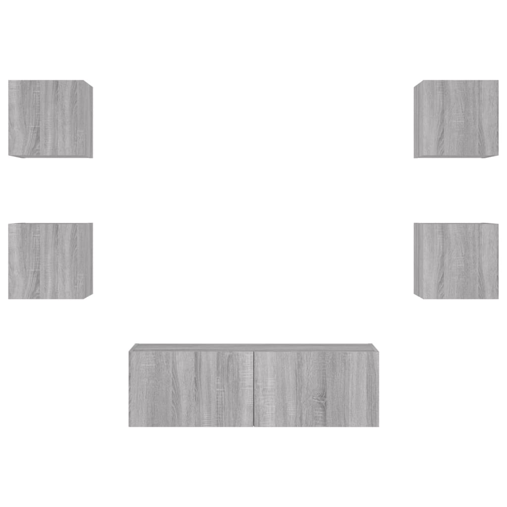 5 Piece TV Wall Cabinets with LED Lights Grey Sonoma