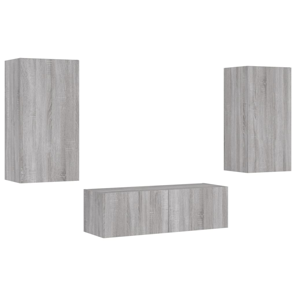 3 Piece TV Wall Cabinets with LED Lights Grey Sonoma