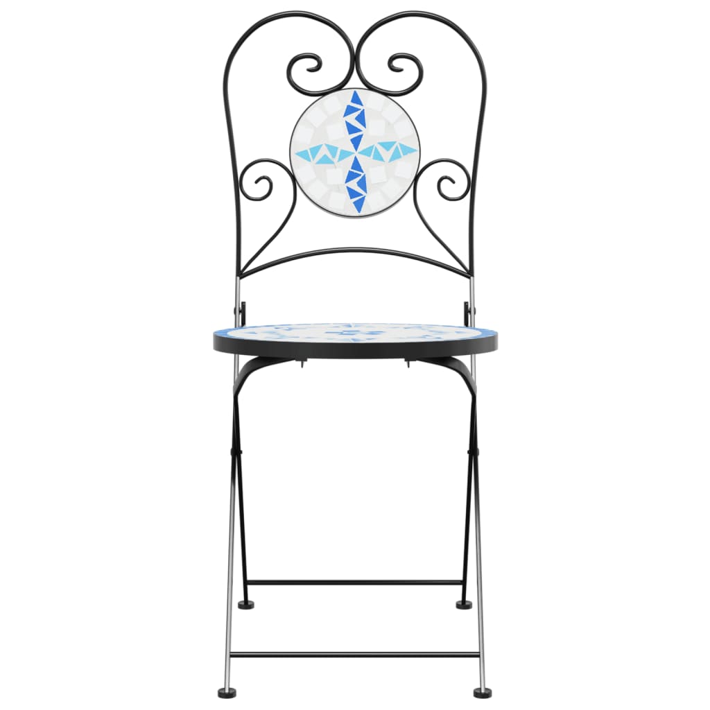 Foldable Bistro Chairs Set - 2 Pcs, Blue & White Ceramic Design