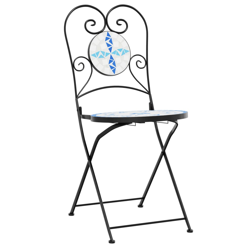 Foldable Bistro Chairs Set - 2 Pcs, Blue & White Ceramic Design