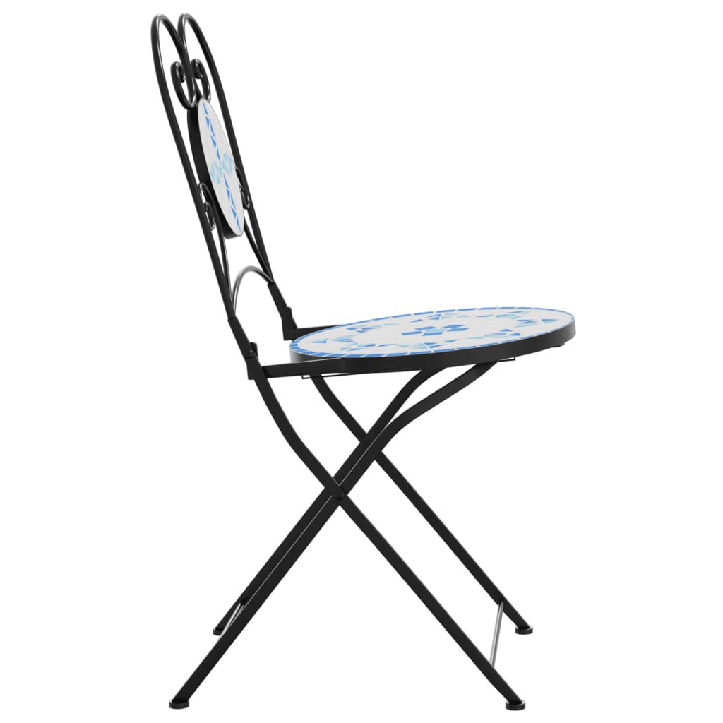 Foldable Bistro Chairs Set - 2 Pcs, Blue & White Ceramic Design