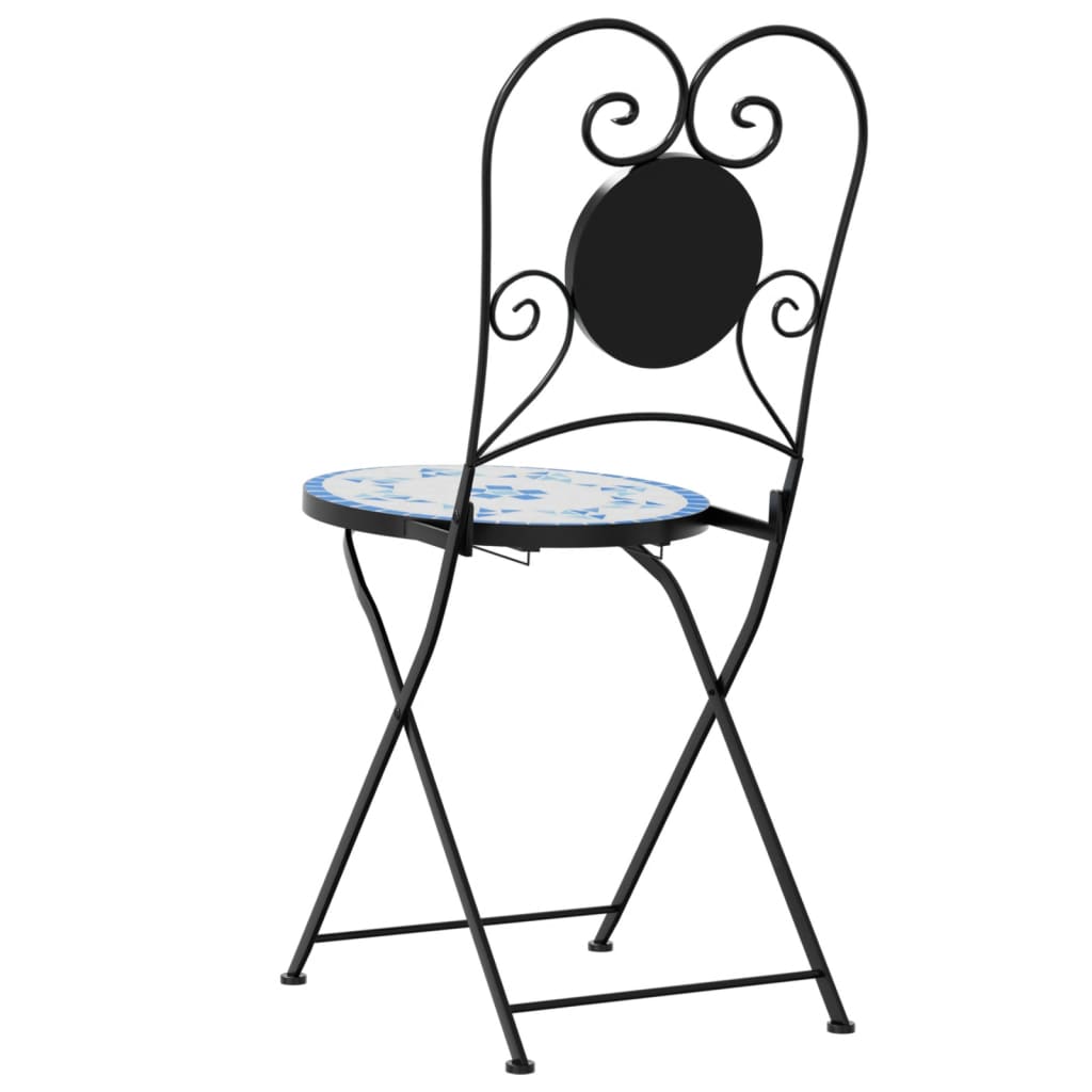 Foldable Bistro Chairs Set - 2 Pcs, Blue & White Ceramic Design