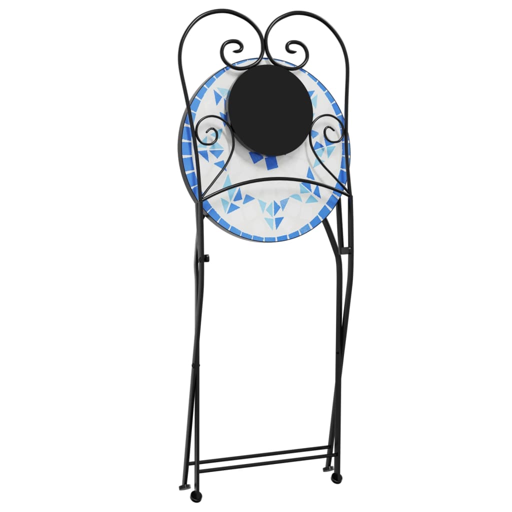 Foldable Bistro Chairs Set - 2 Pcs, Blue & White Ceramic Design