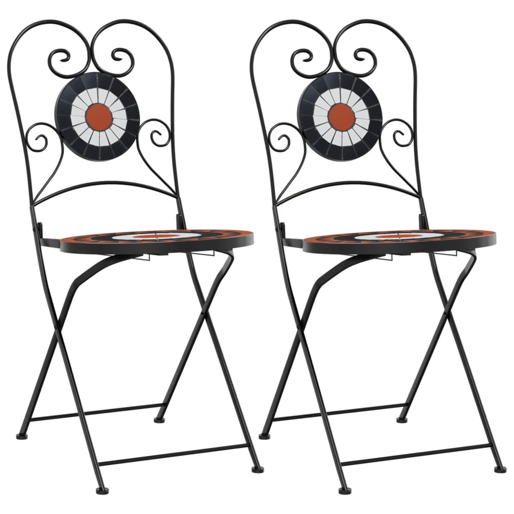 Foldable Bistro Chairs, 2-Piece Set - Terracotta & White Ceramic