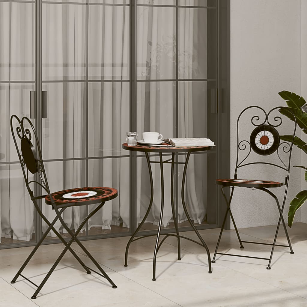 Foldable Bistro Chairs, 2-Piece Set - Terracotta & White Ceramic