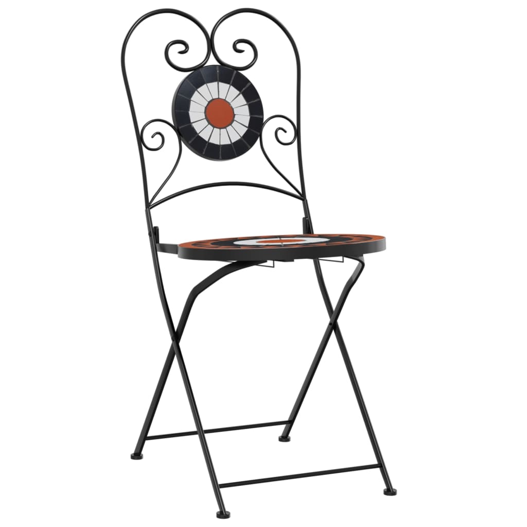 Foldable Bistro Chairs, 2-Piece Set - Terracotta & White Ceramic