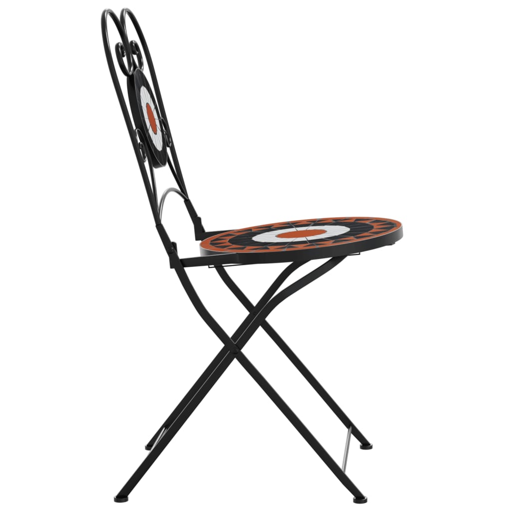 Foldable Bistro Chairs, 2-Piece Set - Terracotta & White Ceramic