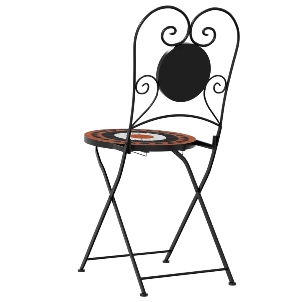 Foldable Bistro Chairs, 2-Piece Set - Terracotta & White Ceramic