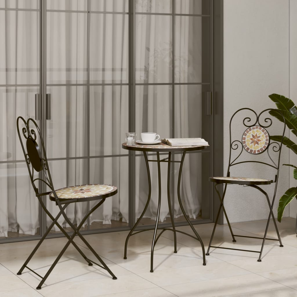 Foldable Bistro Chairs Set, 2 pcs, Terracotta & White Ceramic