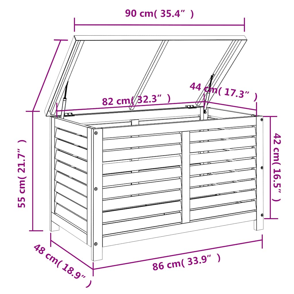 Solid Wood Eucalyptus Garden Storage Box 90x48x55 cm