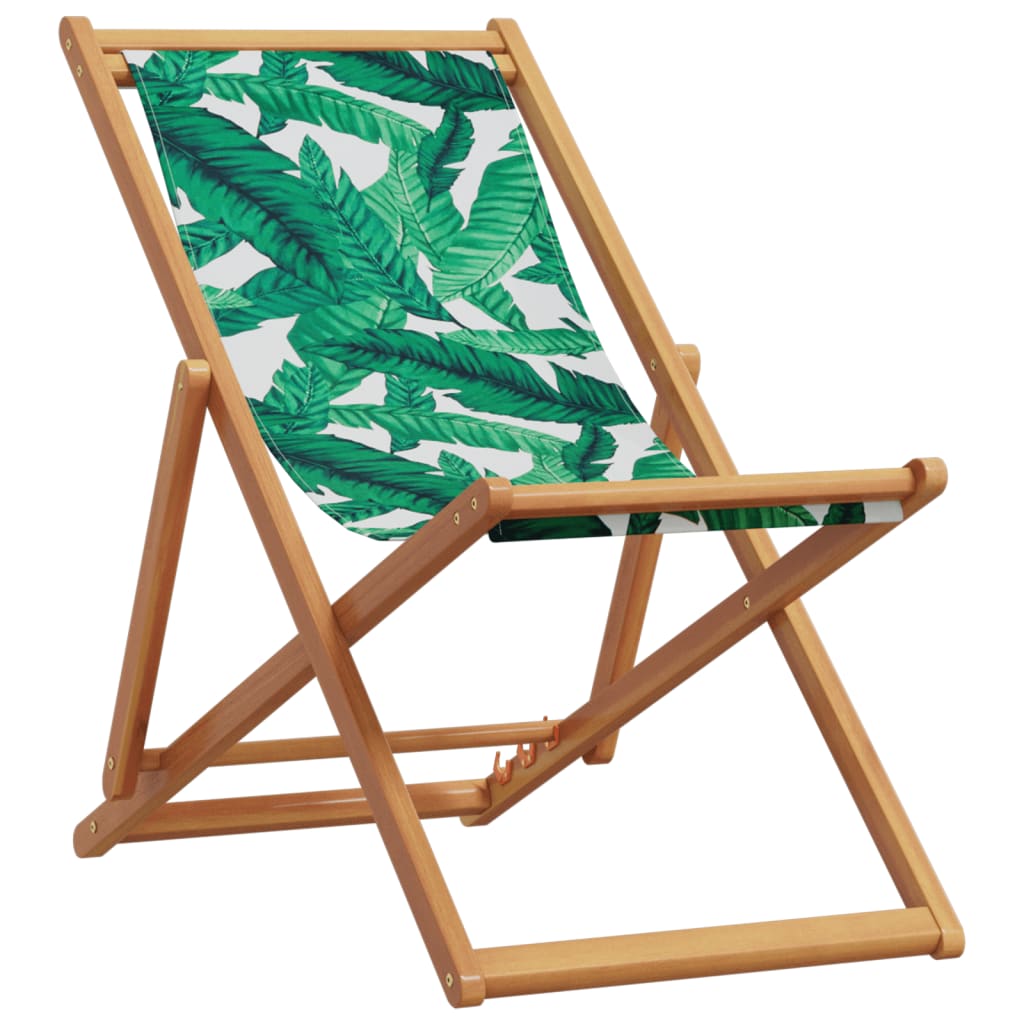 Leaf Pattern Folding Beach Chair - Eucalyptus Wood & Fabric