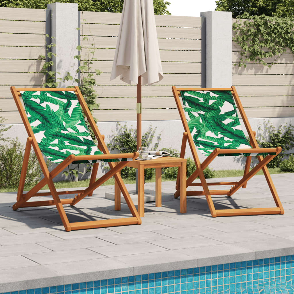 Leaf Pattern Folding Beach Chair - Eucalyptus Wood & Fabric