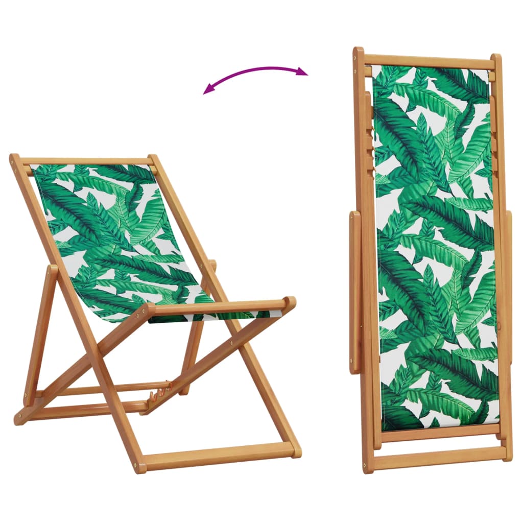Leaf Pattern Folding Beach Chair - Eucalyptus Wood & Fabric