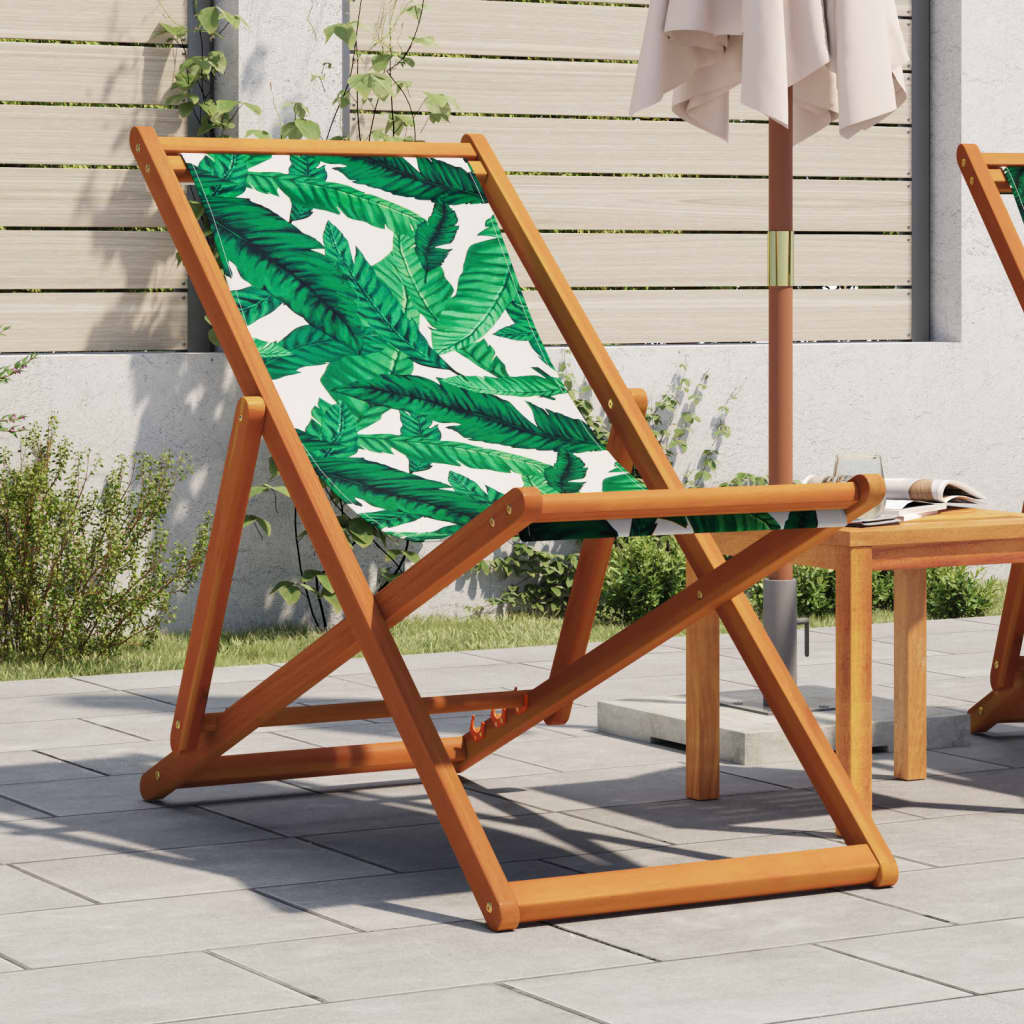 Leaf Pattern Folding Beach Chair - Eucalyptus Wood & Fabric