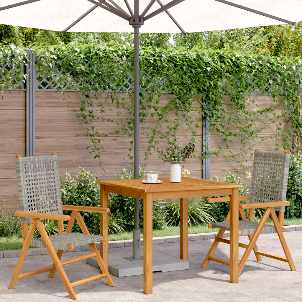 Acacia & Poly Rattan Garden Chairs Set of 2 - Grey Solid Wood