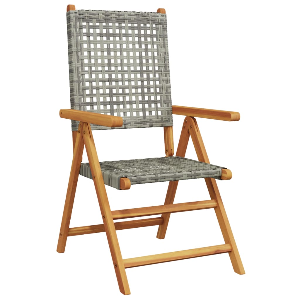 Acacia & Poly Rattan Garden Chairs Set of 2 - Grey Solid Wood