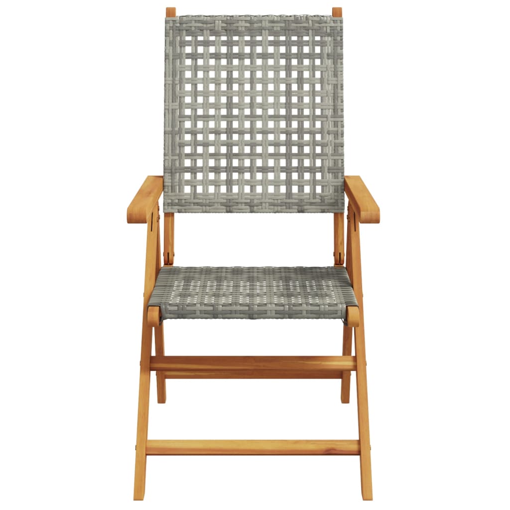 Acacia & Poly Rattan Garden Chairs Set of 2 - Grey Solid Wood