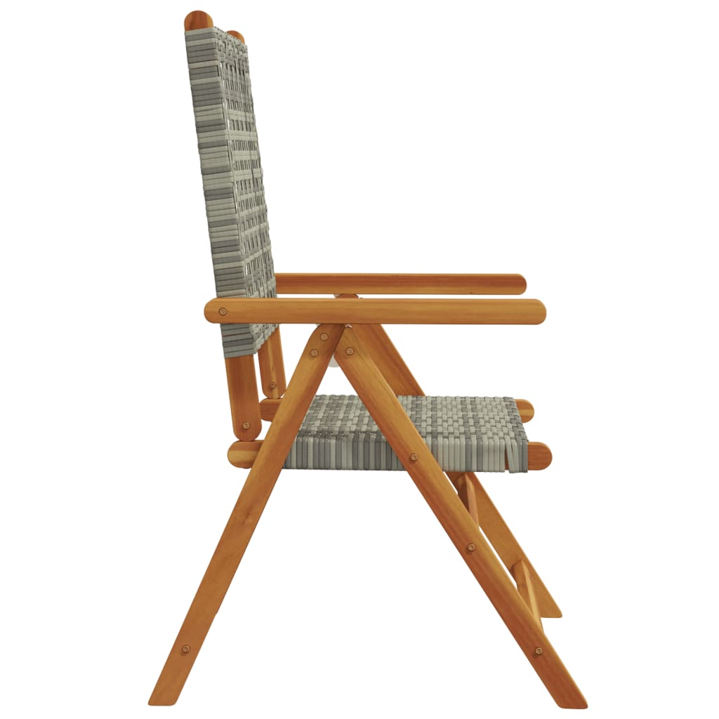 Acacia & Poly Rattan Garden Chairs Set of 2 - Grey Solid Wood
