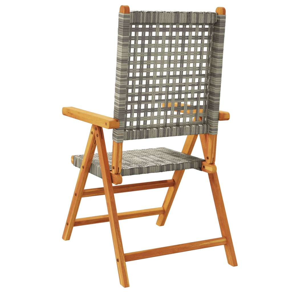 Acacia & Poly Rattan Garden Chairs Set of 2 - Grey Solid Wood