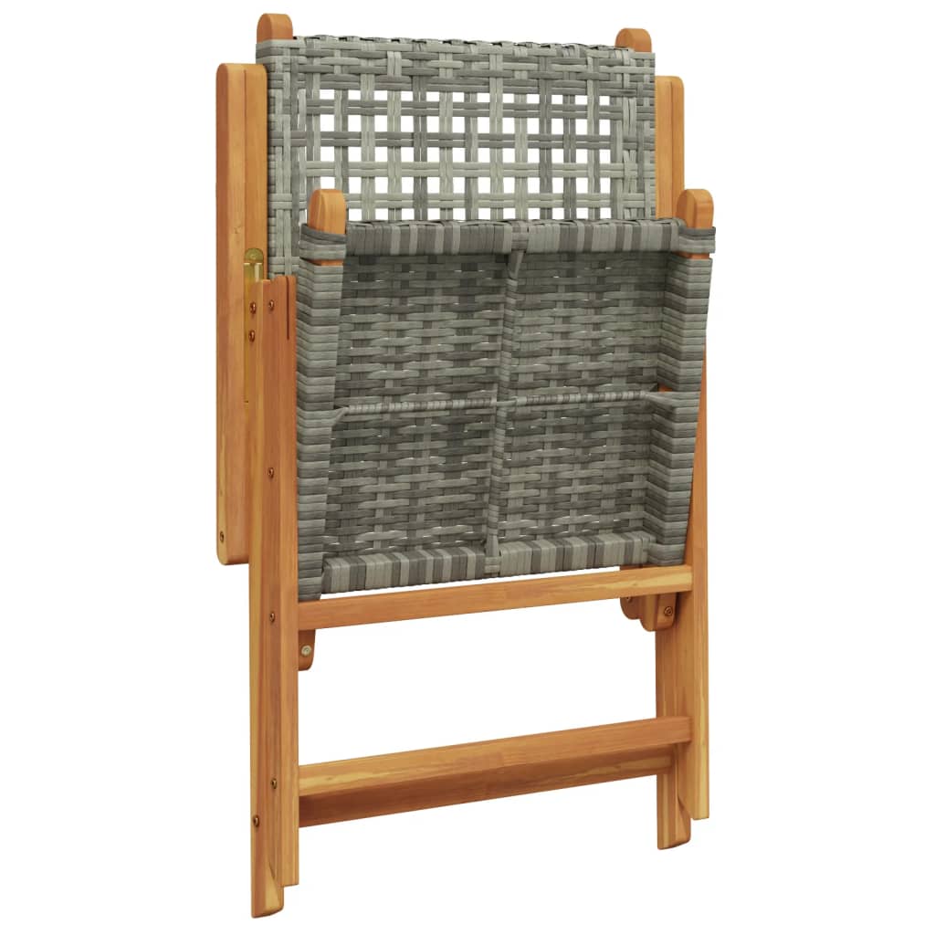 Acacia & Poly Rattan Garden Chairs Set of 2 - Grey Solid Wood