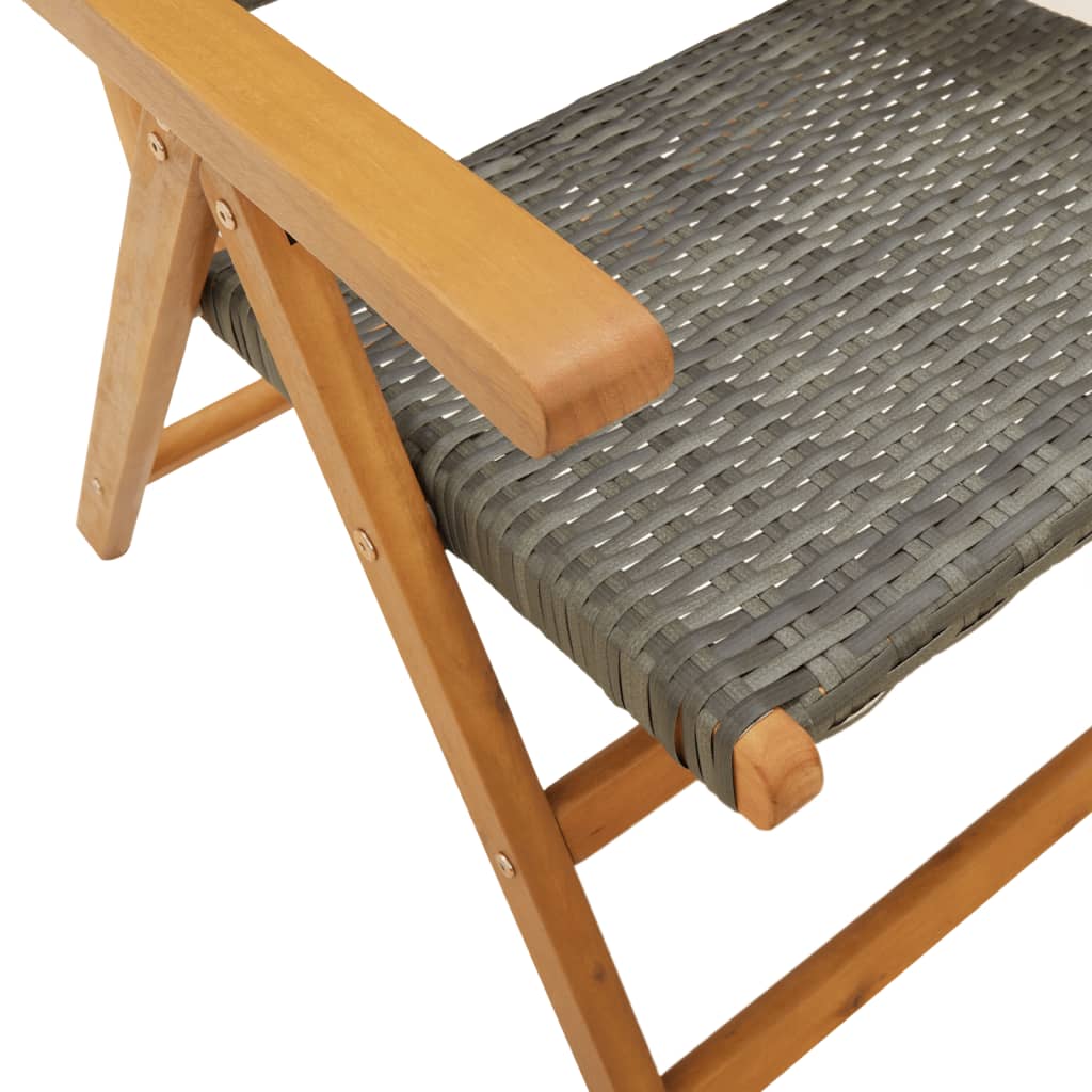Acacia & Poly Rattan Garden Chairs Set of 2 - Grey Solid Wood