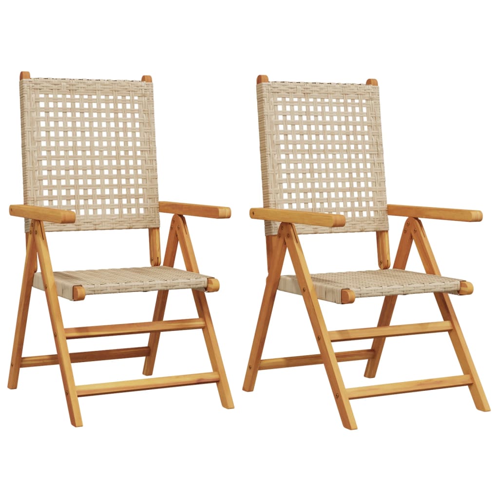 Beige Acacia Wood & Poly Rattan Garden Chairs Set of 2