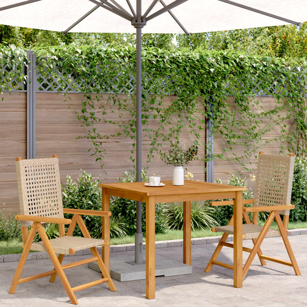 Beige Acacia Wood & Poly Rattan Garden Chairs Set of 2