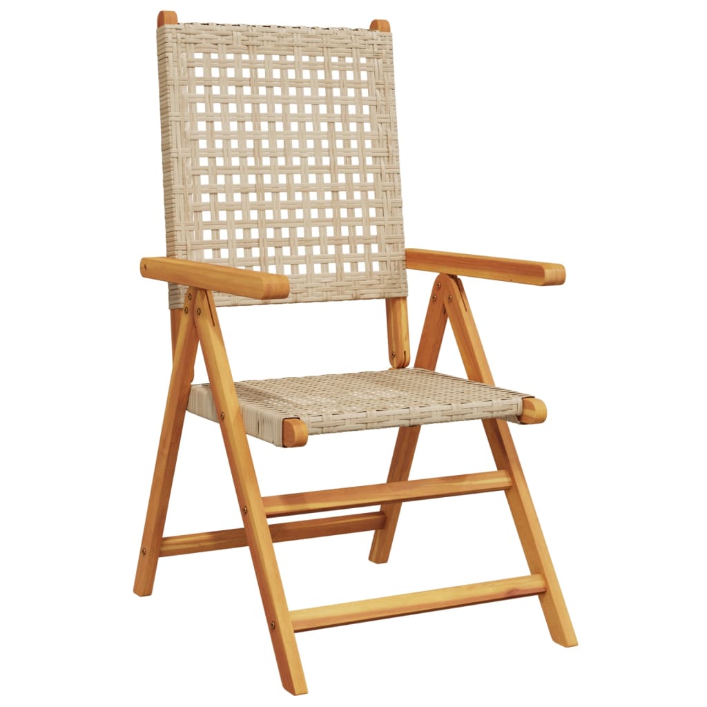 Beige Acacia Wood & Poly Rattan Garden Chairs Set of 2