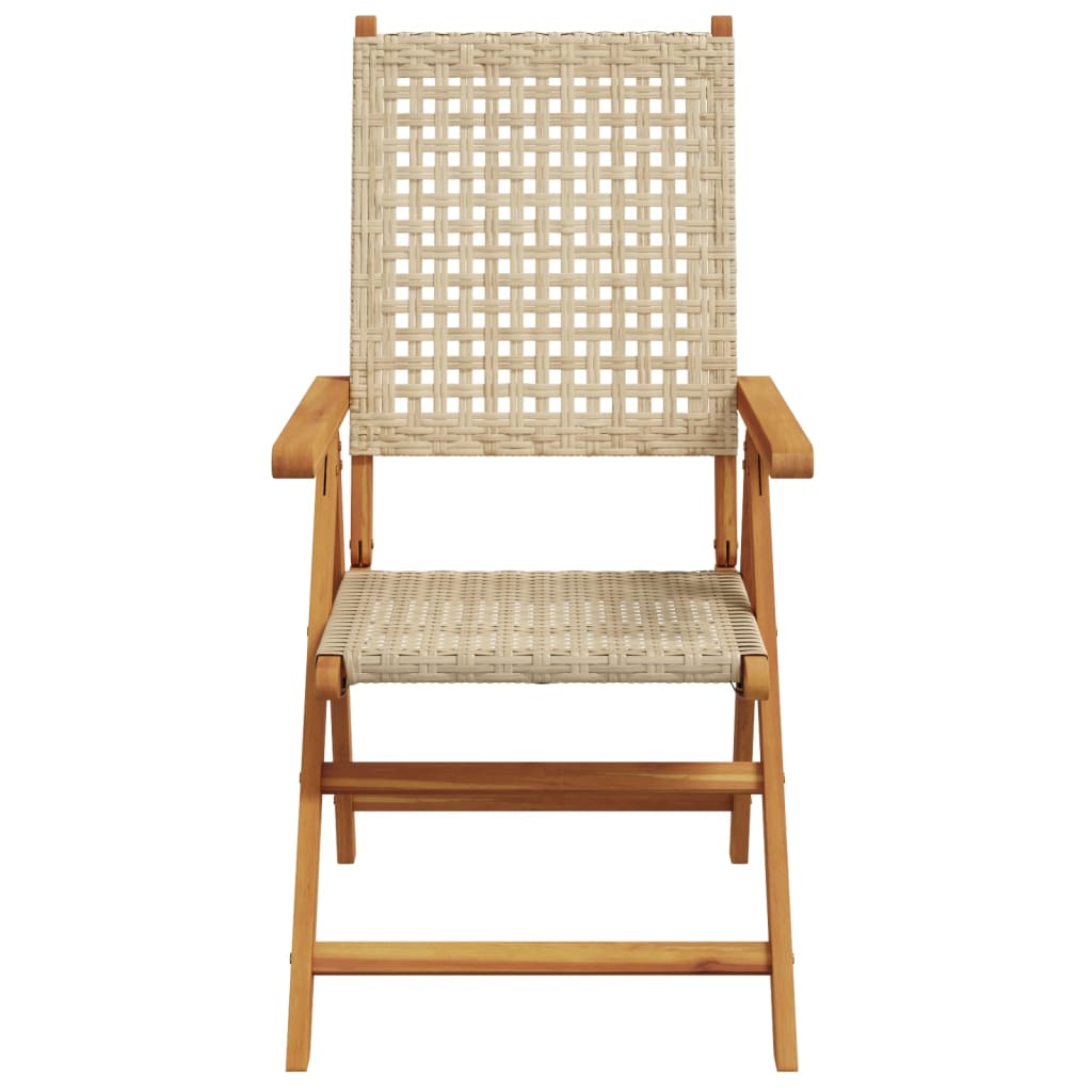 Beige Acacia Wood & Poly Rattan Garden Chairs Set of 2