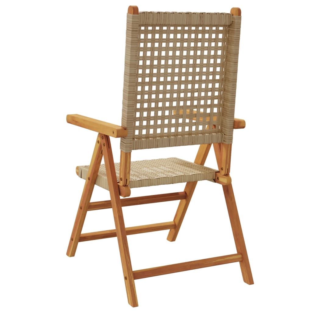 Beige Acacia Wood & Poly Rattan Garden Chairs Set of 2