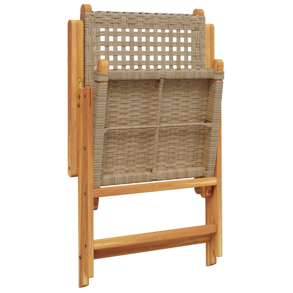 Beige Acacia Wood & Poly Rattan Garden Chairs Set of 2
